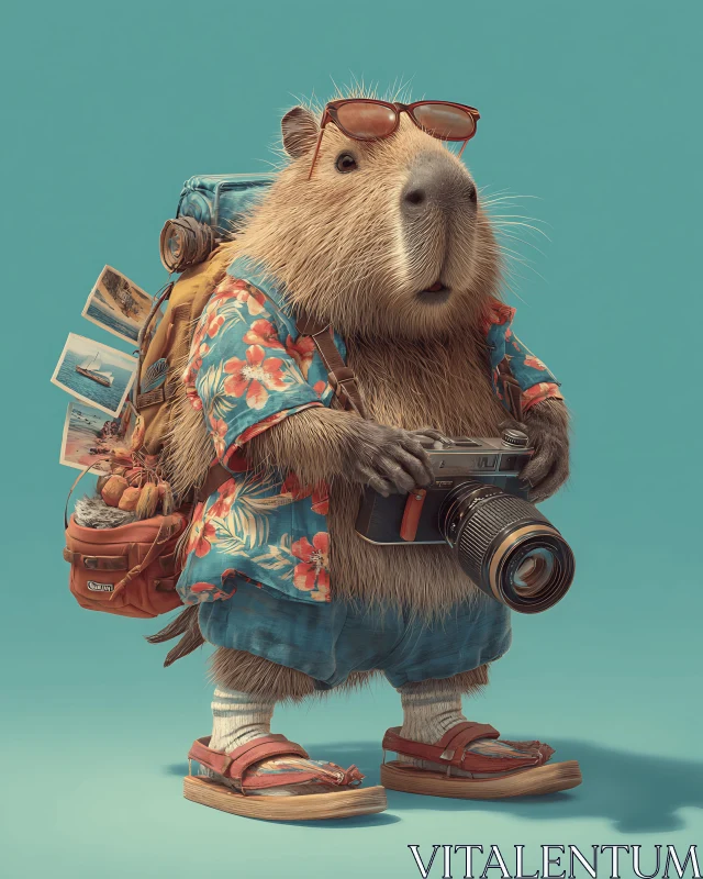 Curious capybara tourist pauses to capture sunny memories