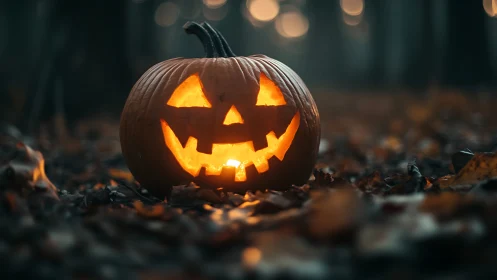 Jack O&rsquo;Lantern grins wider than the October forest shadows