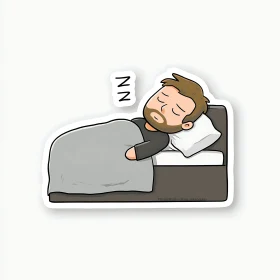 Cartoon man sleeping peacefully in minimalist gray bed.