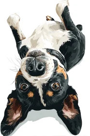 Vector stylized dog portrait rendered from inverted belly-up view