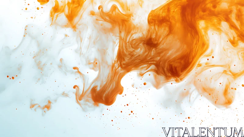 Orange pigment diffusion swirling through white liquid space.