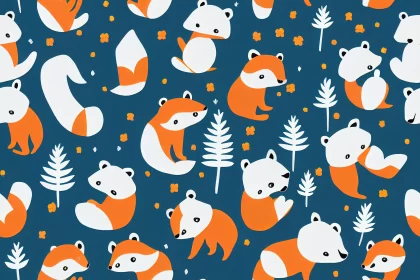 Playful Companions: Cute Panda and Fox Faces on a Blue Background