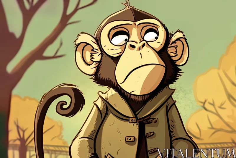 Playful Primate: Cartoon Picture of Macaque Monkey in a Park