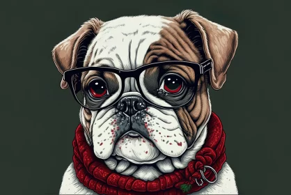 Festive Pug Love: Cute Little Pug Adorned with Christmas-Themed Scarf and Glasses