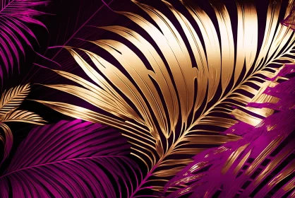 Golden Elegance: Floral Pink and Magenta Palm Abstract Background