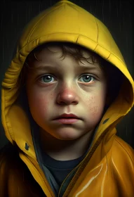 Portrait of a Blue-Eyed Freckled Boy in a Yellow Hoodie Who Just Lost His Ball