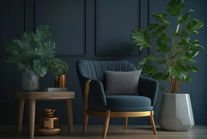 Sophisticated Comfort: Elegant Armchair and Wooden Table in a Living Room Oasis