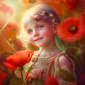 Portrait Of A Young Girl Standing In A Field Of Poppies