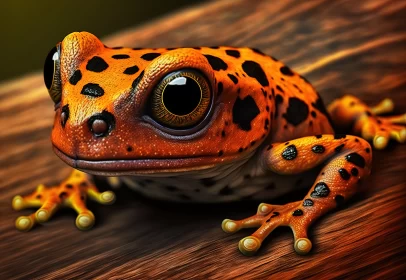Intriguing Encounter: Close-Up of Fire Belly Toad's Face on Wood