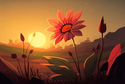 Bright Summer Flower on a Field at Sunrise