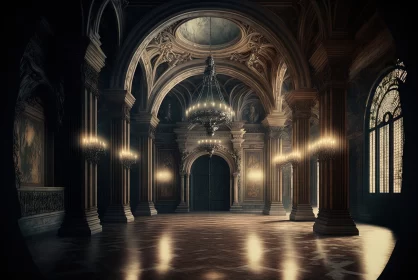 Midnight Elegance: Opulent Ballroom in a Deserted Castle