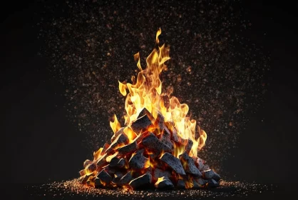 Textures of Warmth: Close-Up View of Bonfire's Rustic Beauty