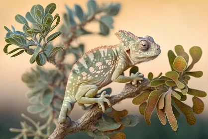 Enchanting Encounter: Baby Mediterranean Chameleon Explores a Carob Tree in Malta