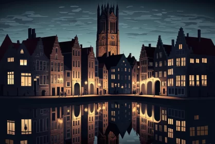 Nighttime Magic: Digital Painting of Middelburg City, Netherlands