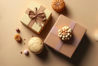 Composition of Beige and Brown-themed Presents in a Gifted Display