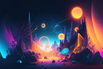 Celestial Rhapsody: A Mesmerizing Cosmic Playground Bathed in Vibrant Neon Laser Lights