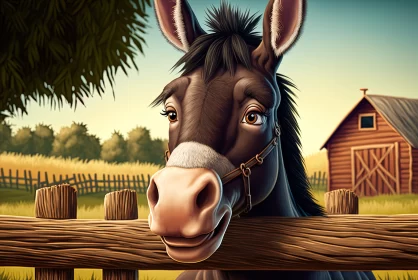 Graceful Guardian: Unveiling the Majesty of a Brown Donkey by the Wooden Fence