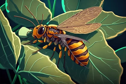 Nature's Beauty: A Macro Closeup of a Hornet on Leaf Buds