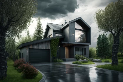 Modern Serenity: The Contemporary Gray House Amidst Nature's Embrace