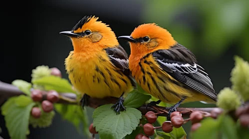 Captivating Scene of Two Birds Perched on a Branch: Vibrant Colors and Intricate Details in Precisio