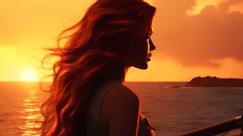 Young Female Seafarer at Ocean Sunset