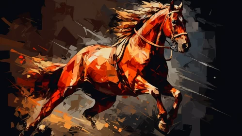 8K Abstract Horse Painting in Dark Orange, Beige, Red Shades
