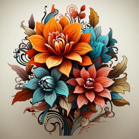 Detailed Watercolor Floral Bouquet: A Blend of Realism and Fantasy