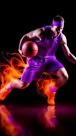 Dynamic Basketball Player in Ultraviolet Light with Surreal Flame Effects