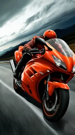Vivid Orange Motorcycle in Motion: A Hyper-Realistic Digital Art