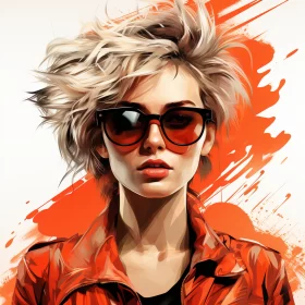 Monochrome Portrait of a Girl in Sunglasses - Digital Art