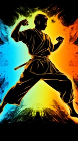 Anime-Inspired Pop Art of Karate Fighter with Sword in 8K