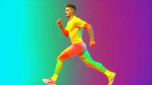 Kinetic Male Runner Art with Thermal Gradient Backdrop