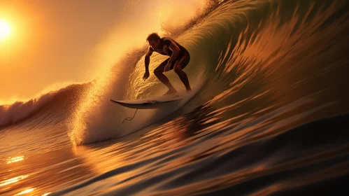 Stunning Surfing Image with Swirling Colors of Sunset and Dynamic Energy of Sport, Detailed Hyper-Re
