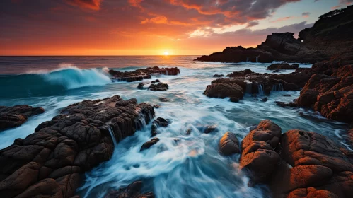 Rocky Seashore Sunrise with Contrasting Terrain