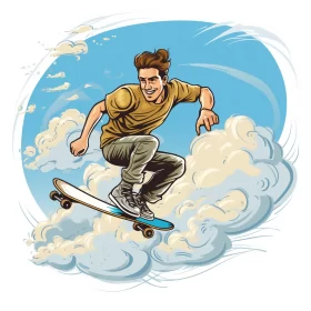 Dynamic Skateboarder Illustration: Youth, Freedom & Tumblewave Aesthetic