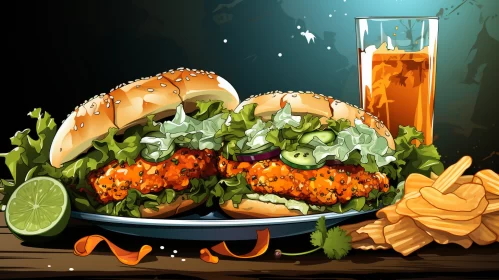 Illustrated Burgers and Chips: A Fusion of Traditional Indian and Digital Art