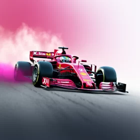 Maroon Ferrari F1 Car in Pink Smoke on Race Track  - AI Generated Images