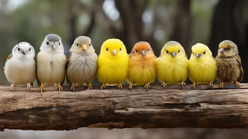 Vibrant Group of Birds with Beautiful Colors on Wooden Log