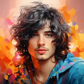 Vibrant and Mesmerizing Realistic Fantasy Painting of a Young Man with Curly Hair