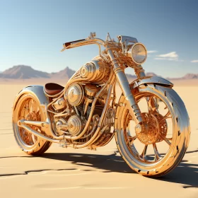 Gold Motorbike in Desert: Retro-Futuristic Aesthetic Meets Raw Ambience