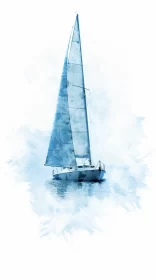 Modern Impressionist Sailboat Painting in Vibrant Sky-Blue and Azure Colors