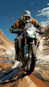 Thrilling Motorcycle Journey Across Vibrant Desert in Comic Art Style