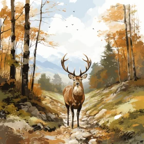 Autumnal Deer in Forest - Realistic Artwork