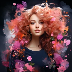 Fantasy Realism Art of Red-Haired Girl with Cherry Blossoms