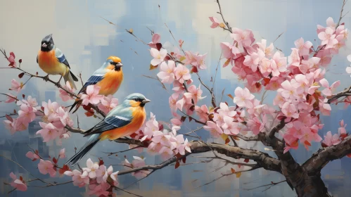 Captivating Painting of Birds on a Lush Pink Tree in Photorealistic Style