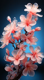Zbrush Style Pink Cherry Blossoms on Blue Background