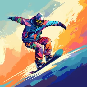 Thrilling Snowboarding Scene in Vibrant Color Gradients on a Unique Canvas