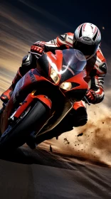 High-Resolution Hyperrealistic Image of Man Racing on Red Motorcycle