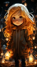 Anime Girl with Lantern - A Cartoonish Realism Art Piece