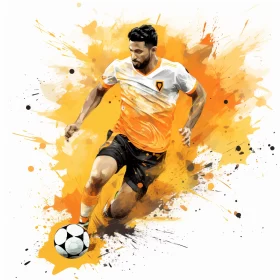 Vibrant Depiction of Soccer Player in Action, Abstract Artwork with Strong Color Palette